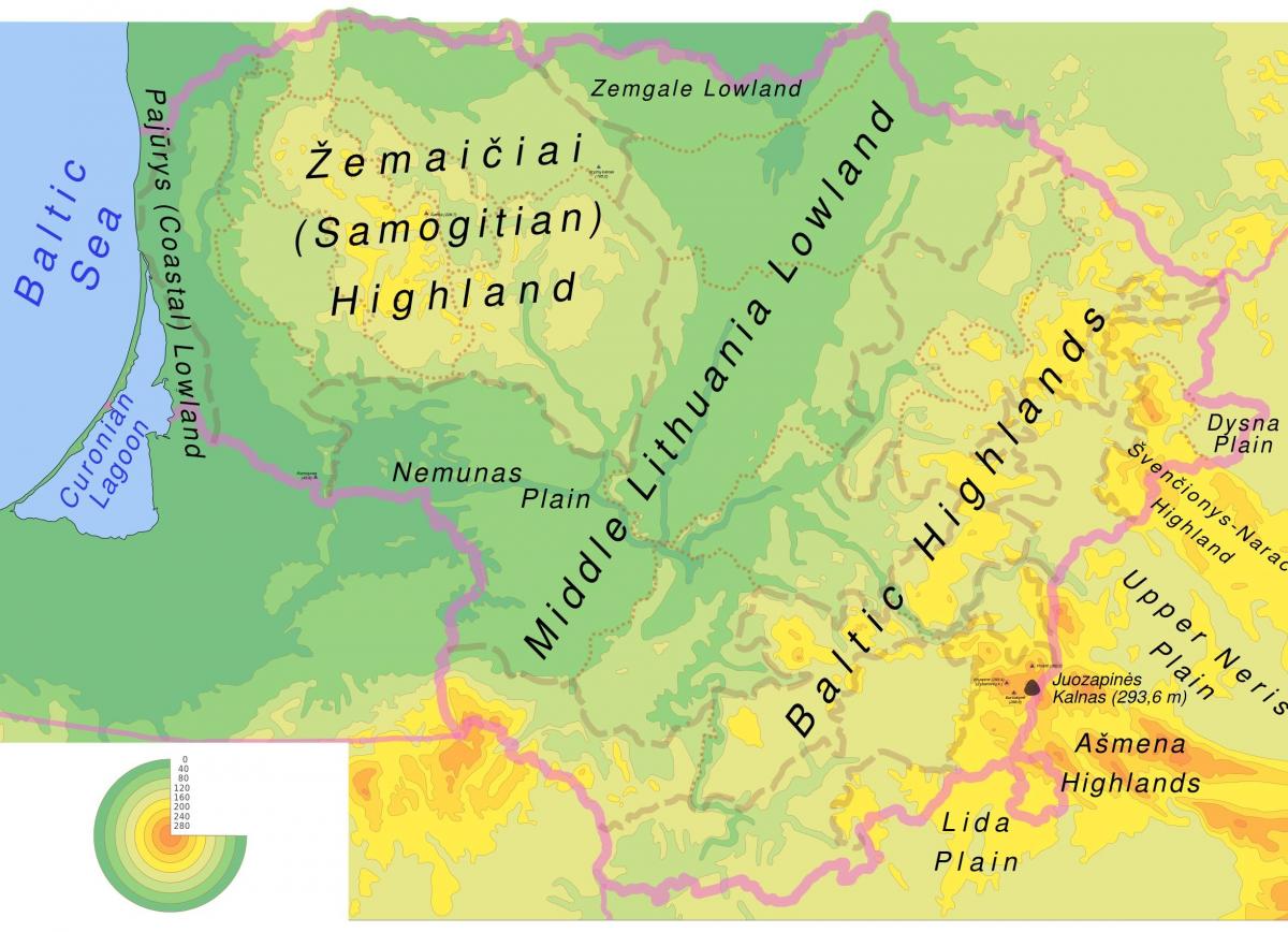 Map of Lithuania physical