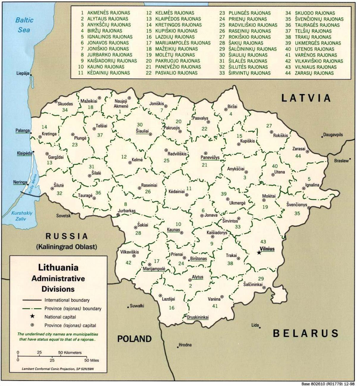 Map of map Lithuania with cities